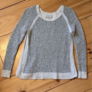 LOFT Off-the-Shoulder Gray and Cream Sweater